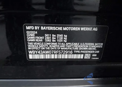 2024 BMW I4 Gran Coupe Edrive35 z USA, uszkodzony, nr VIN WBY43AW07RFS72916